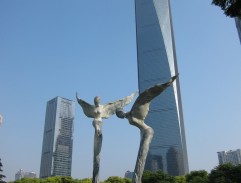 Statues under fourth highest building in the world