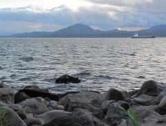 Reiko on the shore of Hakodate Bay