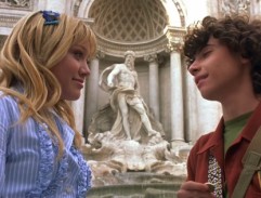 Lizzie and Gordo near the fountain