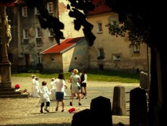 In front of a church