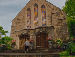 In front of the church