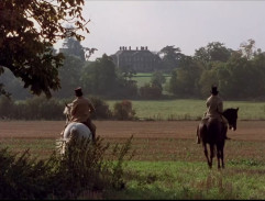 Bingley and Darcy arriving on horseback